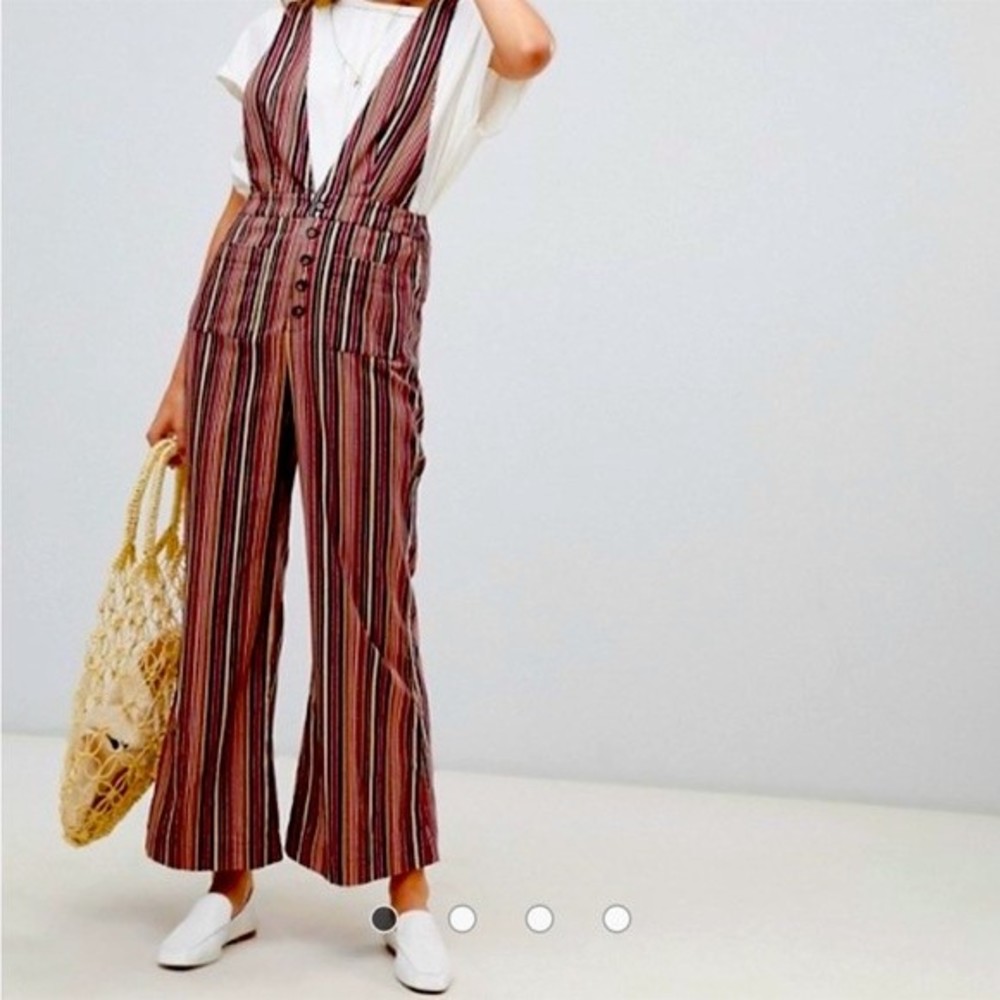 Moon River Rust Red Multi Striped Corduroy Palazzo Overalls Size XS